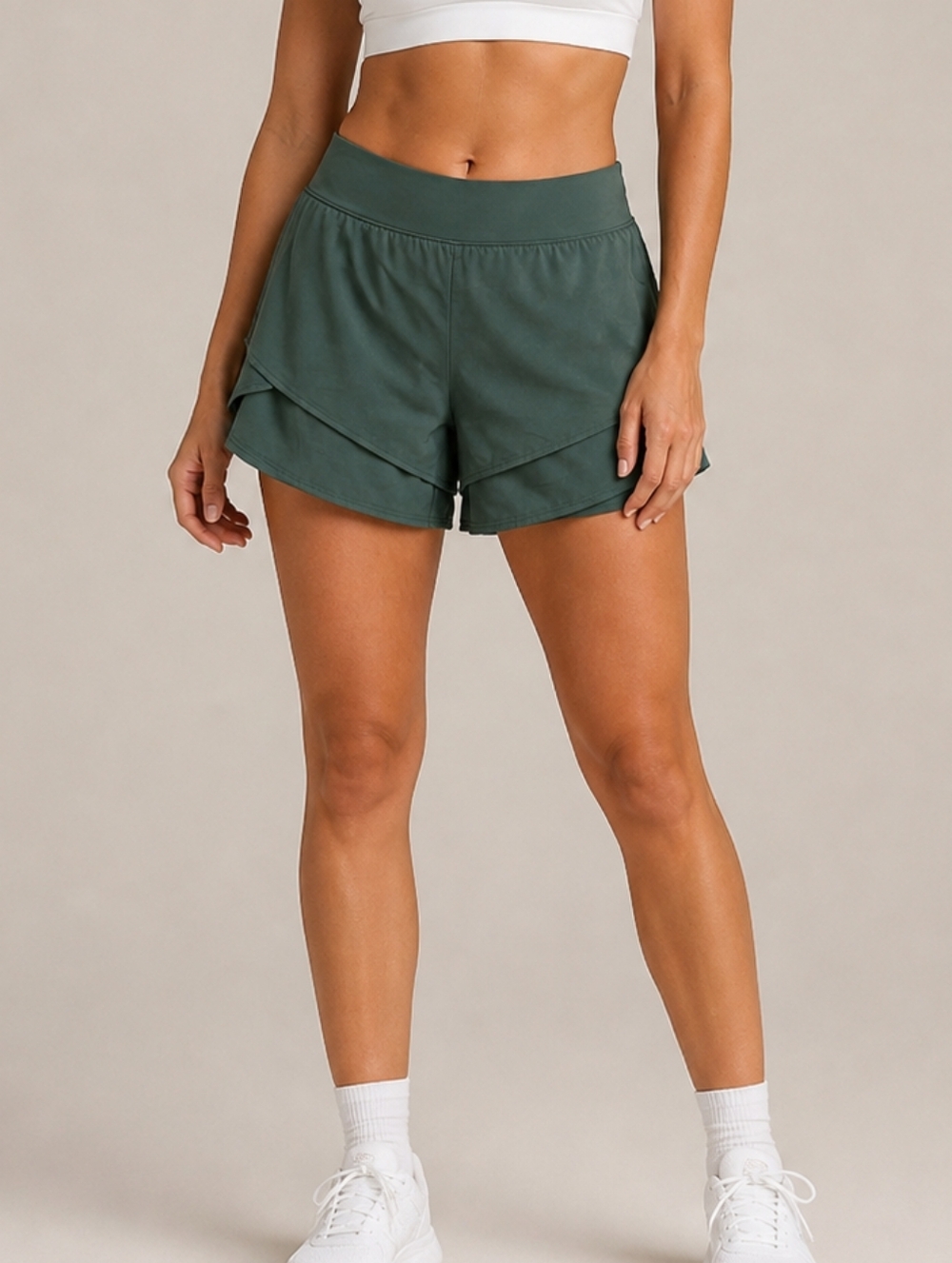 CALIA Womens Anywhere Petal Hem Shorts Olive Moss XL Boho Gym Gorpcore Barrecore